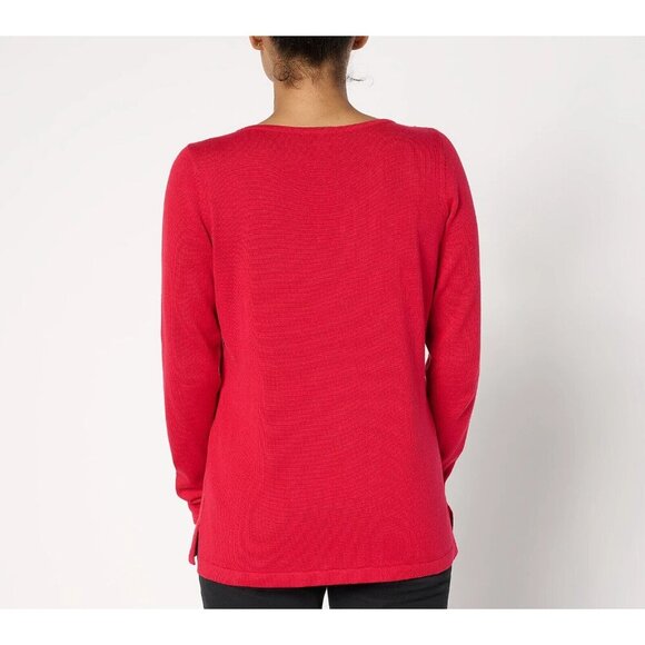 Quacker Factory Pearl Rhinestone Necklace Long Sleeve Sweater RUBY RED L A668150 - Picture 2 of 4